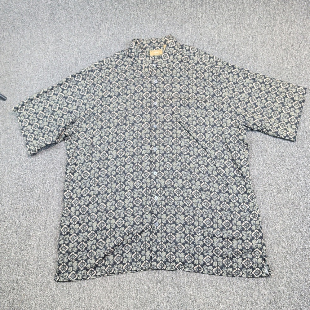 Natural Issue Vintage Geometric Button Down Shirt 2XLT Black Green Boho Casual